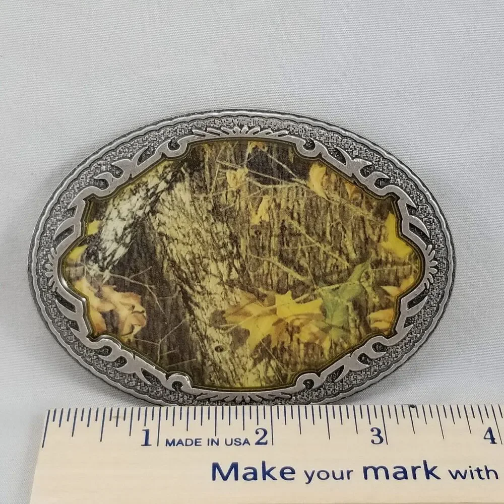 Belt Buckle Camouflaged Trees Leaves Picture Enamel Legends West 2006‎ USA Made